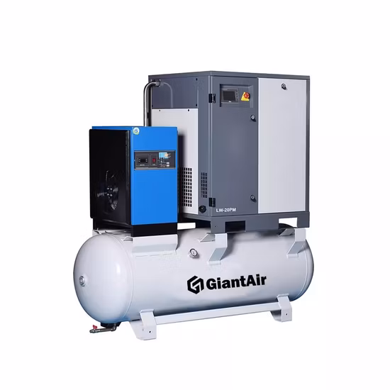 Giantair Hocheffizienter Vier-in-Eins-Schraubenluftkompressor mit 11 kW und 15 PS, Trockner und Tankleitungsfiltern